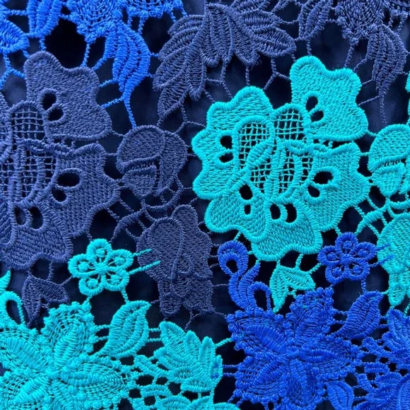 Draper James June Floral Lace Short Sleeve Dress Blue Teal Navy Sz 6 - Picture 4 of 15